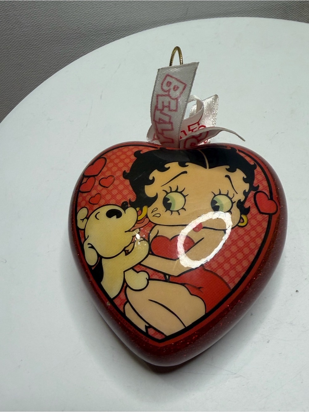 Betty Boop Red Heart Ceramic Hanging Ornament with Puppy